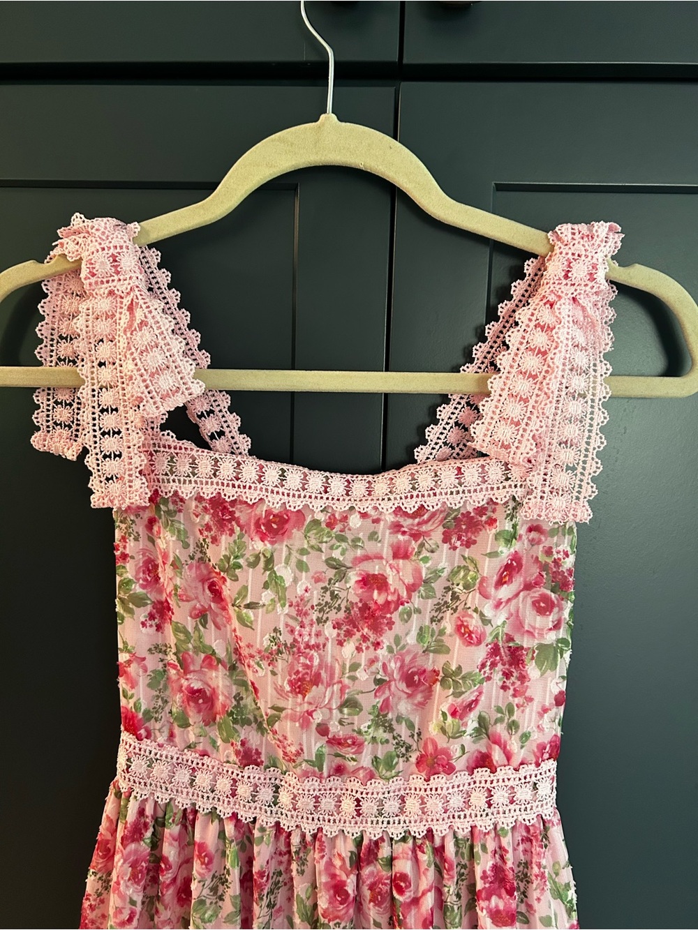 Rare Editions - Pink Floral Sundress for Kids with Crochet Trim - Picture 2 of 10